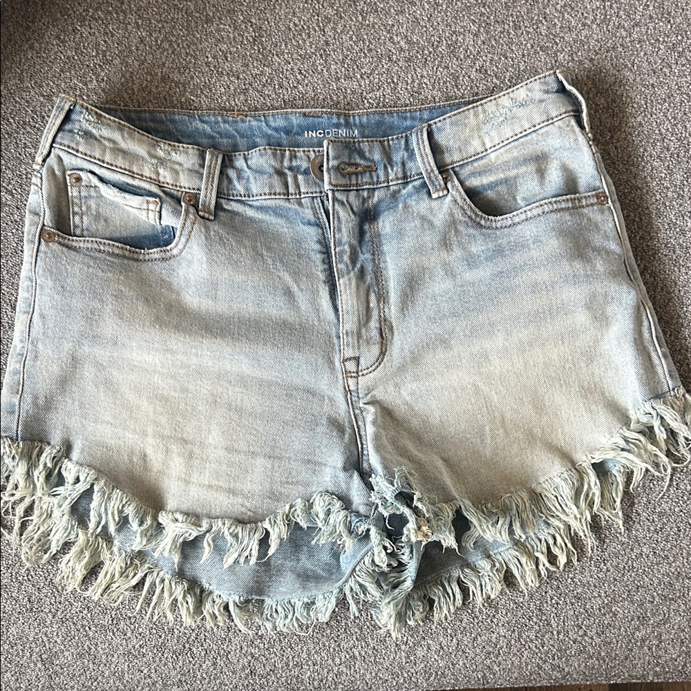 INC Light Blue Frayed Jean Shorts